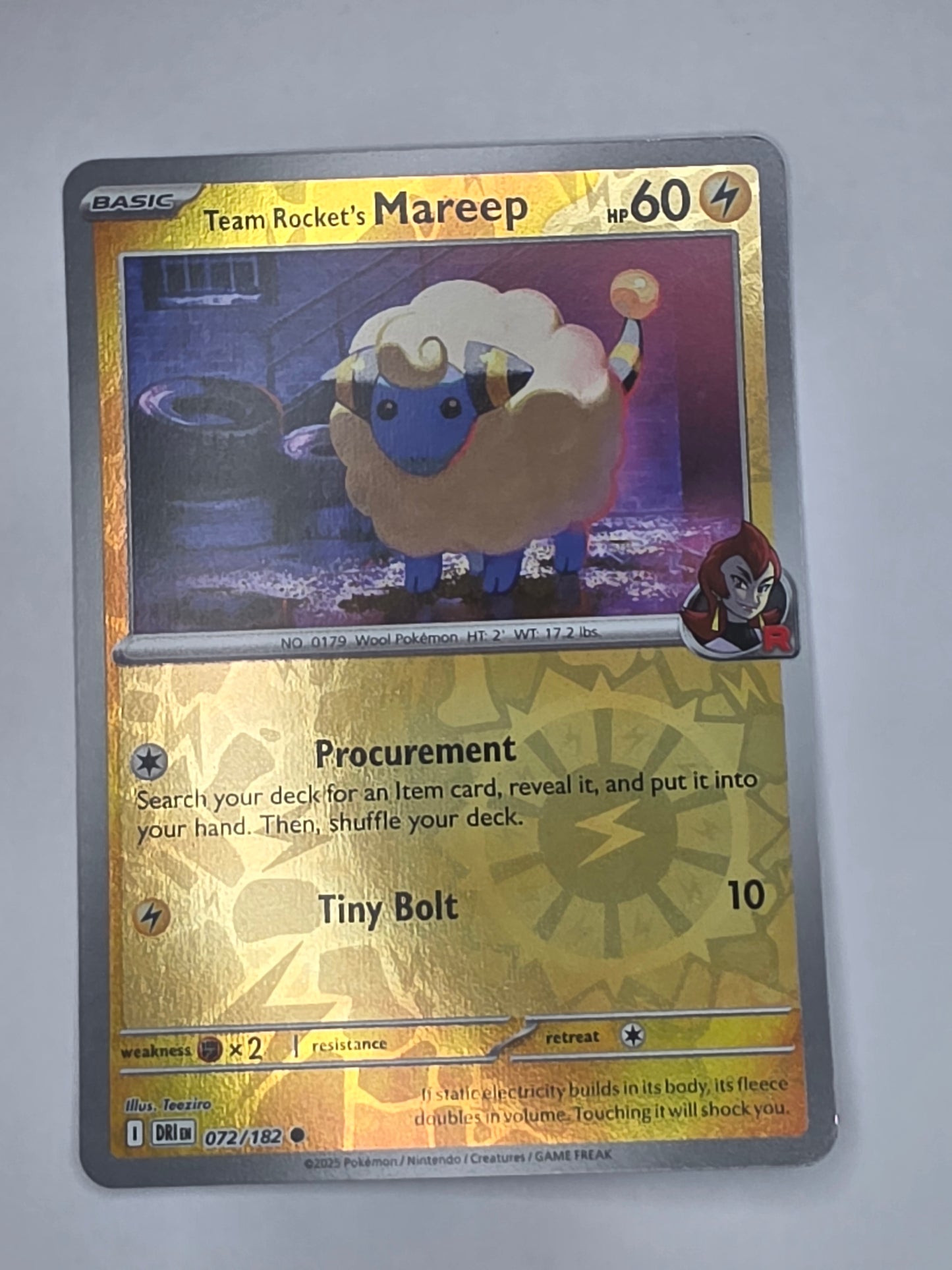 #072/182 Team Rocket's Mareep Reverse Holo
